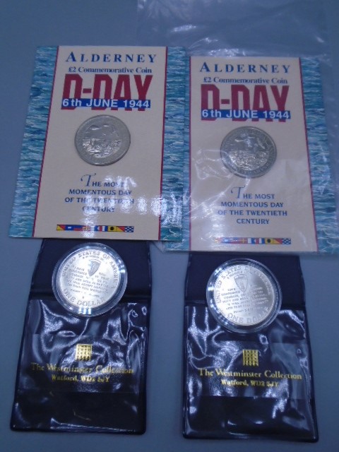 D day coins 2 x £2 Alderney and 2 x one dollar coins