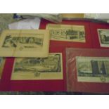 7 prints of castles on red mounts (appear vintage) each 14.5x7.5"