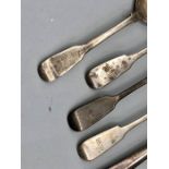 4 silver teaspoons, silver handled shoe horn and silver handled fork