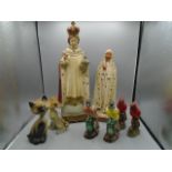 Religious figurines, 4 birds and vintage cat and dog