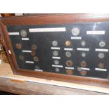 French Coins 1848-1920 in oak framed wall display