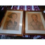 Lady Lister and Lady Parker 2 framed drawings 10 x 14 1/2 inches