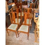 6 Antique Oak Queen Anne Style Splat Back Chairs ( 2 carvers ) seat pads need recovering some