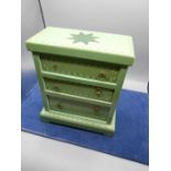 Small 3 Drawer painted trinket Jewellery box 10 inches wide 11 tall 5 inches deep