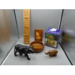 Treen Buffalo, plaques, bowl and German nativity scene