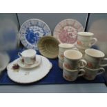Biltons cups and saucers x8, 2 x ironstone calendar plates, Royal Stafford Ruby wedding trio,