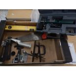 Bosch rod screwdriver, gate latches and bolts, saw, spirit level