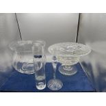 shuggybar punch bowl, cut glass pedestal bowl (chip on rim) vase and stemmed glass