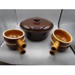 Stonewear pot and soup bowls
