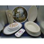 Ely cathederal picture charger plate, pottery vase, retro butter dish, Melitta serving plates
