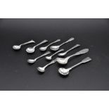 Ten sterling silver condiment spoons incl nine English and one continental as follows Birmingham