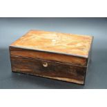 Wood box with mother of pearl inset with key, 28 x 19 x 11cm