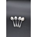 Four English sterling silver teaspoons, Sheffield 1932/1933 (p and q), maker Walker & Hall (W&H),