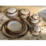 Burleigh ware satsuma part dinner service to incl 5 graduated meat plates, 12 dinner plates, 10 side