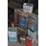 Various vintage cans, oil and anti-freeze