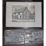 A framed etching of Tye Farm with two original printers plates