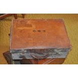 Leather suitcase monogrammed EBD (46 x 32 x 16cm) plus one other