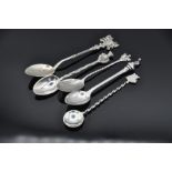 Five British and continental souvenir spoons incl Scottish teaspoon topped with a thistle