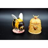 Goebel bee honey pot (small chip on bottom rim) plus one other Portugese pot