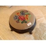 Victorian mahogany footstool with tapestry top, 32cm wide