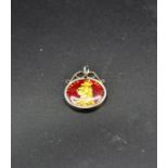 English sterling silver mounted coin pendant c1887, polychrome enamel silver jubilee florin set into