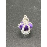 Miniature sterling silver charm in the form of a crown, purple velvet cap 3.3 grams