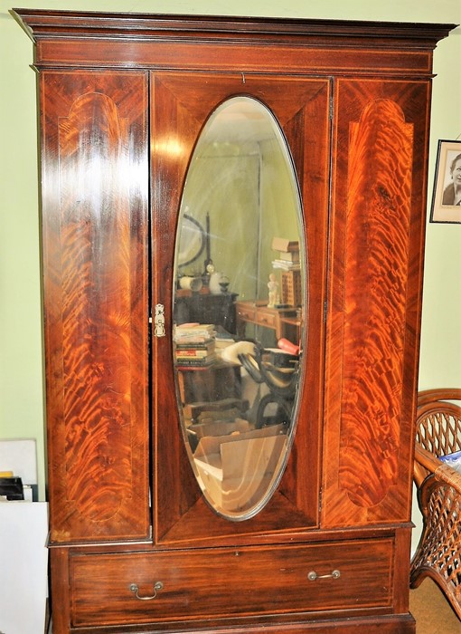 Edwardian wardrobe with centre mirrored door and drawer base 120 x 208 x 48 cm