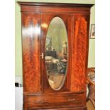 Edwardian wardrobe with centre mirrored door and drawer base 120 x 208 x 48 cm