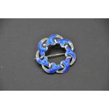 Scandinavian silver and cobalt blue enamel brooch c1950, Norway, Maker Andresen & Scheinpflug (