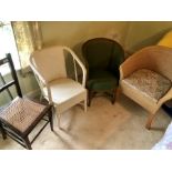 4 chairs to incl 2 in Lloyd Loom style, 1 Edwardian wicker seated and one other