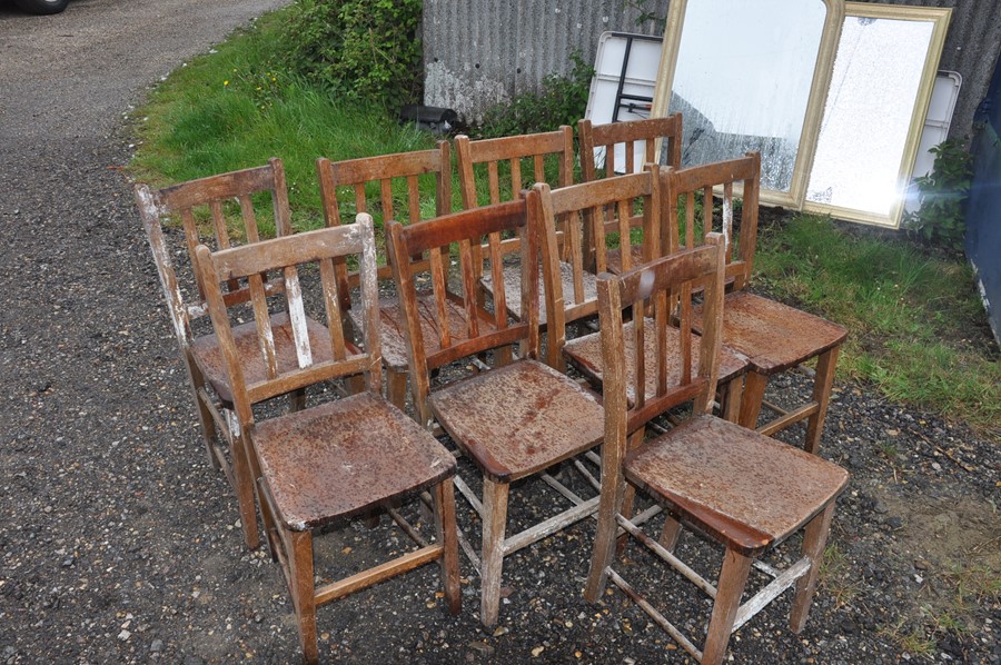 set of 10 antique school chairs