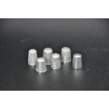 6 English sterling silver thimbles, all fully marked, various dates 22.3 grams