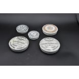 Six Victorian circular ceramic advertising pot lids incl cold cream, toothpaste and bloater/