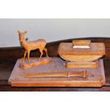 Mahogany desk set comprising blotter, letter opener etc 16 x 26cm