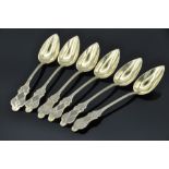 Six sterling silver-gilt grapefruit spoons, continental purity marks to concave surface of bowl