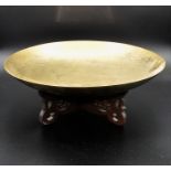 Brass china bowl with wood stand, 36cm