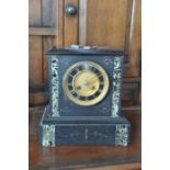 Black slate mantle clock with key, 24 x 26 cm