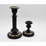 Two black slate and marble candle sticks