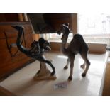 2 Goebel ceramic figurines of an ostrich (17cm) and a camel (16cm)