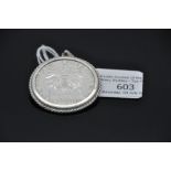 Austrian sterling silver coin pendant, 100 schilling coin with scalloped silver mount with