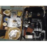 2 boxes of miscellaneous items to include china, postcards, kodak brownie camera etc