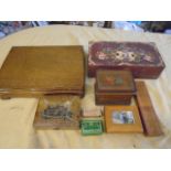 collection of wooden boxes (one is a cutlery canteen- incomplete and mixed)