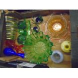 3 boxes of glassware including Babycham glasses, coloured glass, cut glass etc