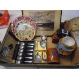 Box of mixed items to include Royal Albert country roses plate, grapefruit spoon set etc