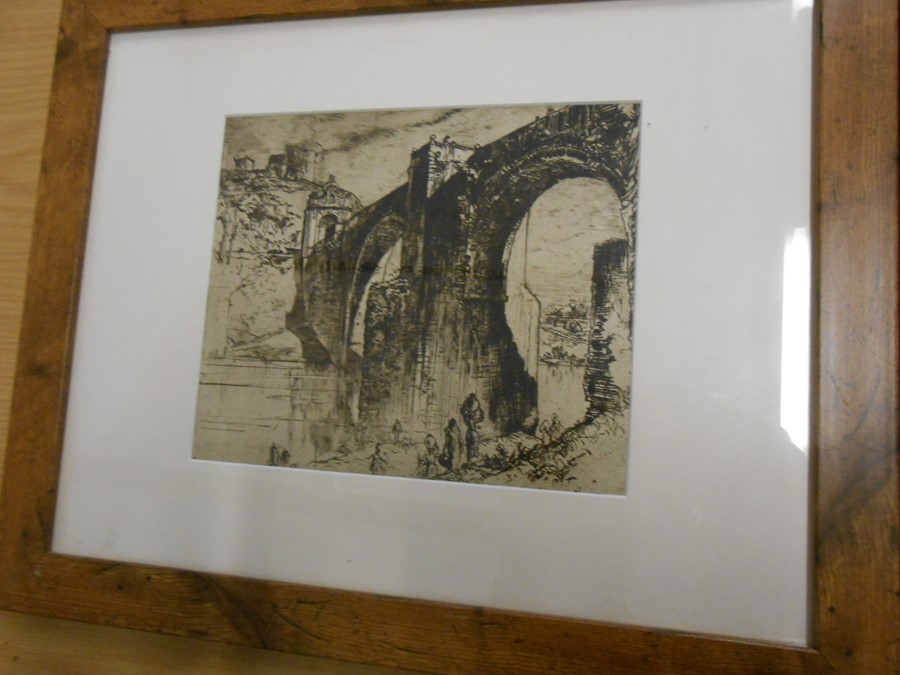 2 Framed Etchings ST Peters of the Exchange Genoa 8 x 7 inches and The Alcatara Bridge Toledo 8 x - Image 2 of 4