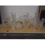 cut glass and led crystal collection including large basket, pair vases, trinket pots, goblet,