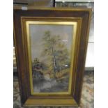 Bert B 1910 oil on canvas of a country scene in gilt frame 25x16"