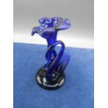 Blue Glass ( possibly bristol glass) Swan Bud Vase 7 1/2 inches tall ( no damage )