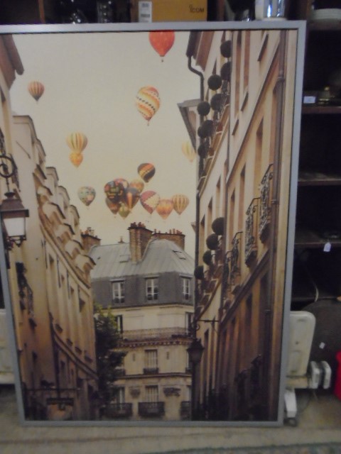 Hot air balloons over Paris, large modern framed picture 55x39"