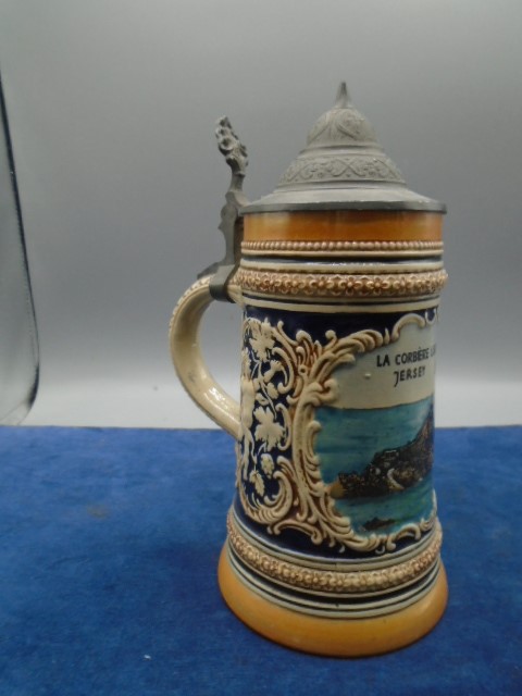 German beer stein depicting Jersey lighthouse